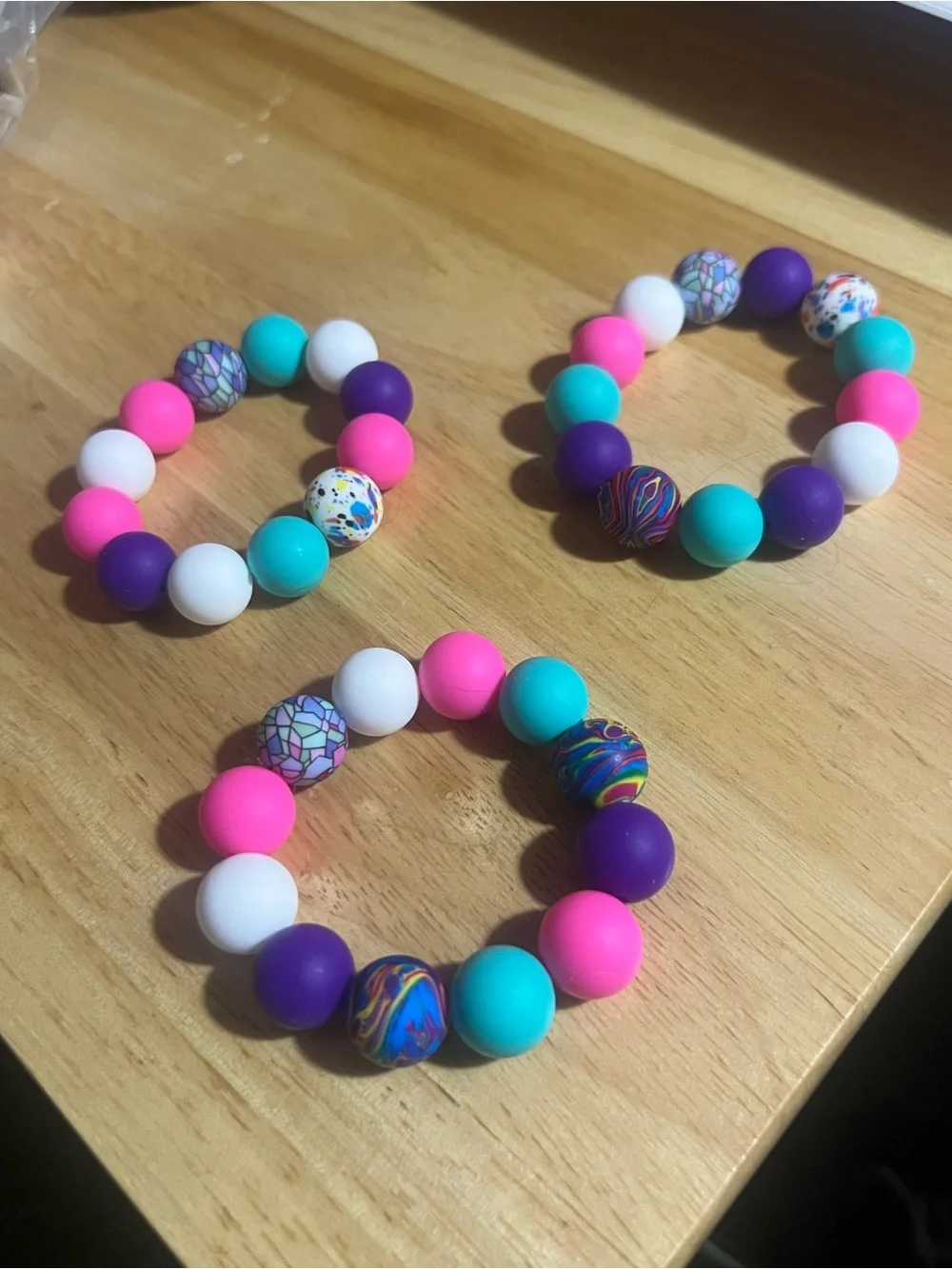 Kids Multicolor Beaded Stretch Bracelet - Pink, Teal, Purple, White B234